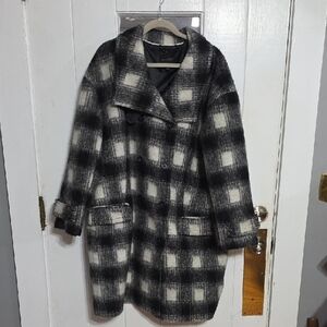 Banana Republic Mens Wool Blend Italian Fabric Long Coat Black/White Sz XL EUC